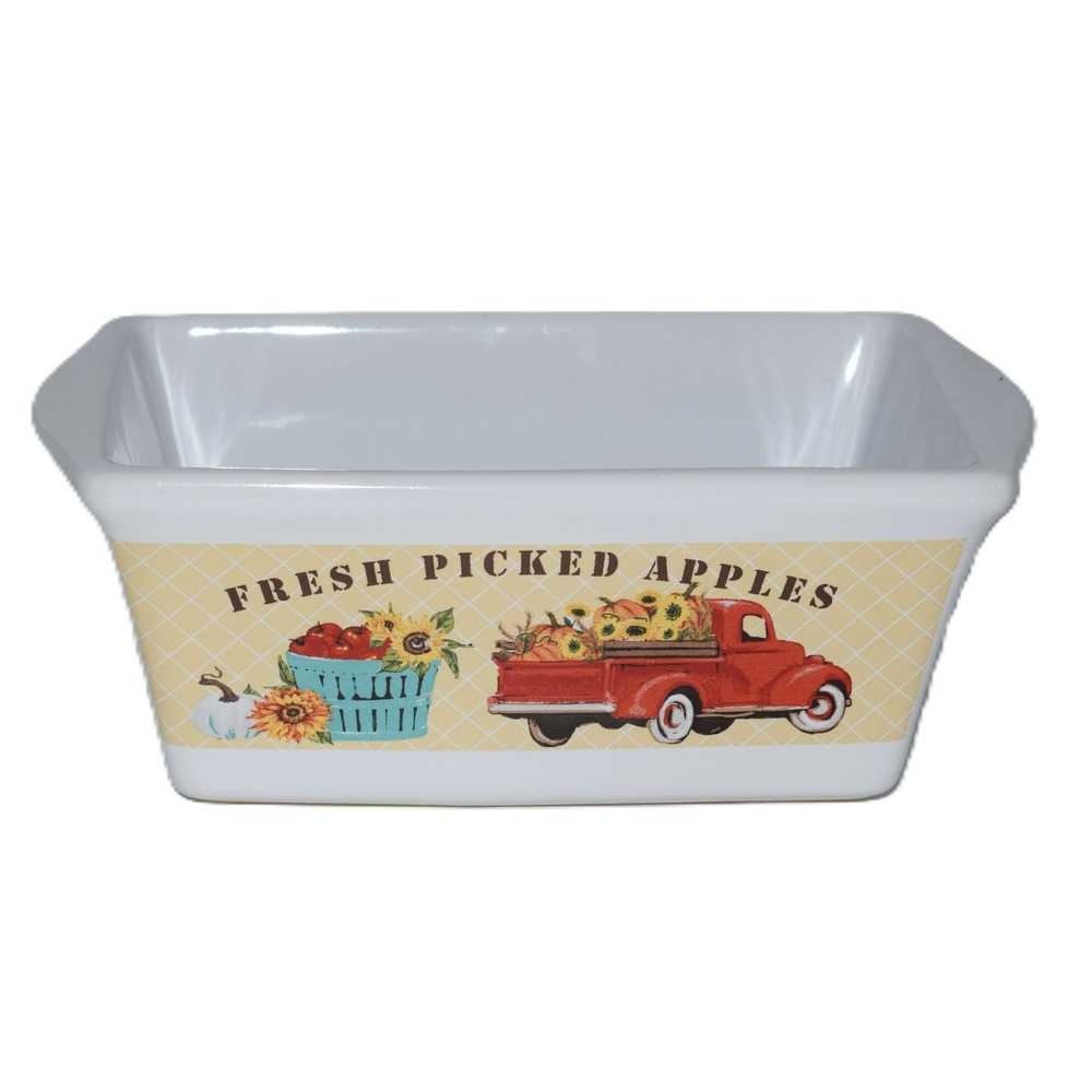 Royal Norfolk Mini Loaf Pans Set of 2 White Fresh Picked Apples Red Truck Good